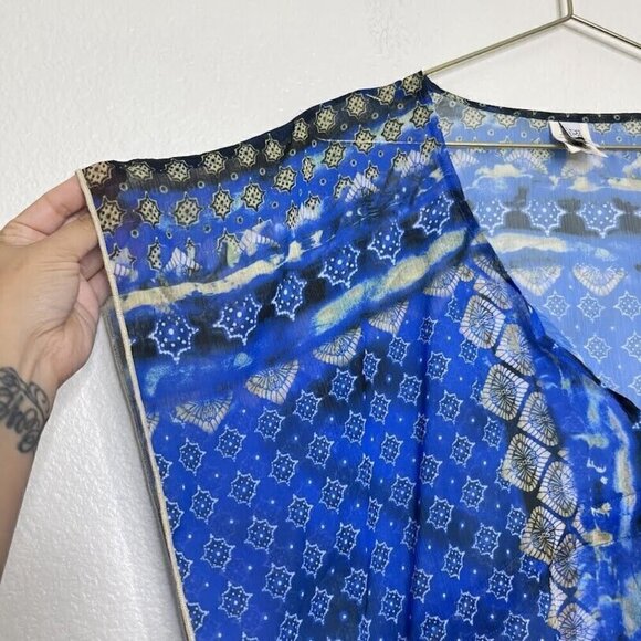 Becca Coverup M/L Boho Hippie Caftan Batik Pull Over Tunic Resort Sheer Swim - Picture 4 of 12